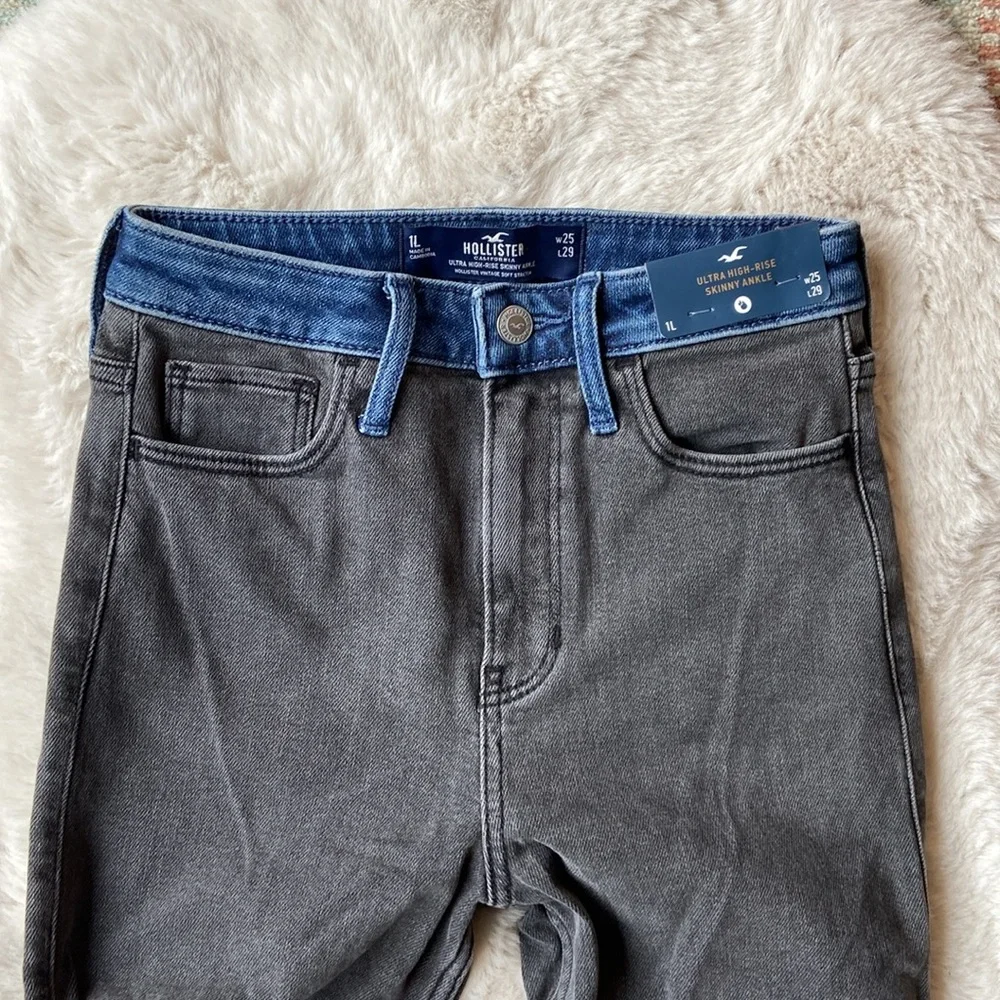 Hollister patchwork skinny jean grey black blue denim ultra high rise 25 x 29 - Picture 6 of 13